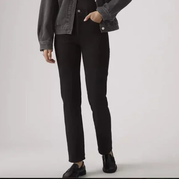 Levi's Wedgie Straight High Rise Denim Jeans Pants Black Sprout Size 27 - Picture 2 of 12